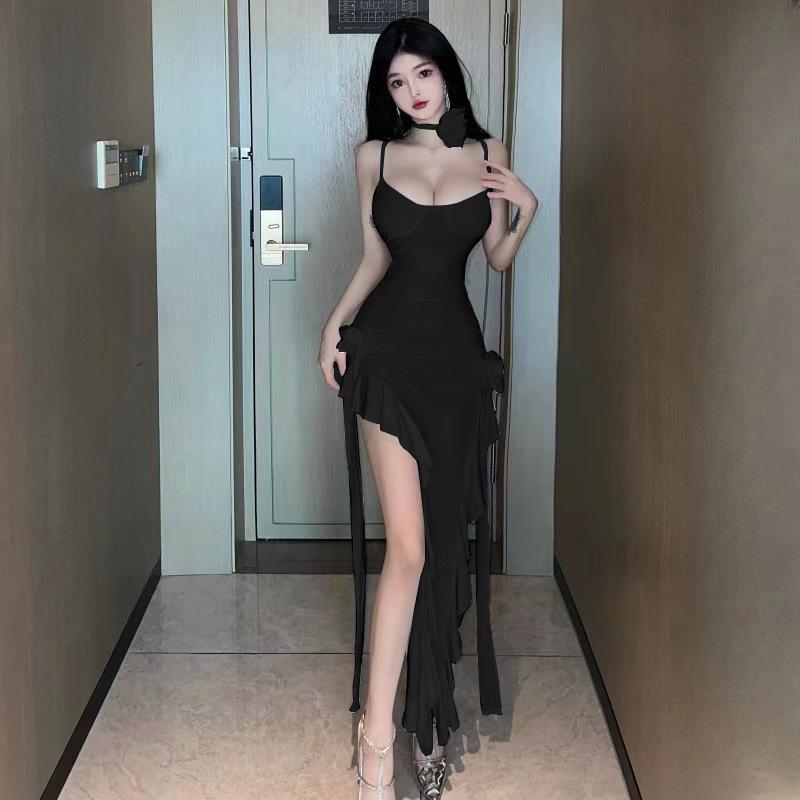 

Новая женская одежда Spice Girls Интернет-знаменитости оборка листовидный вырез облегающее платье L