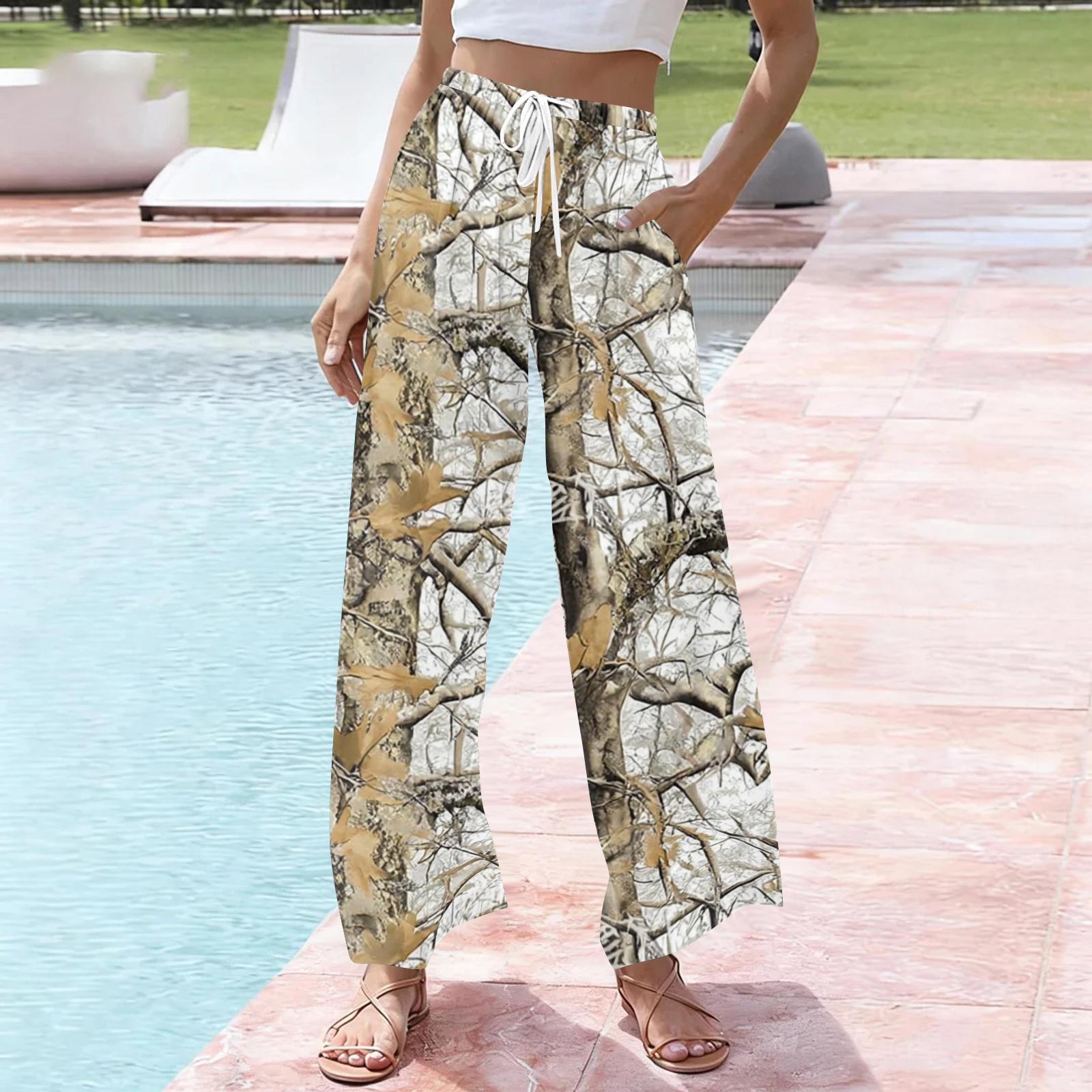 

Women s Casual Printed Wide Leg Drawstring Pocket Beach Casual Pants XL