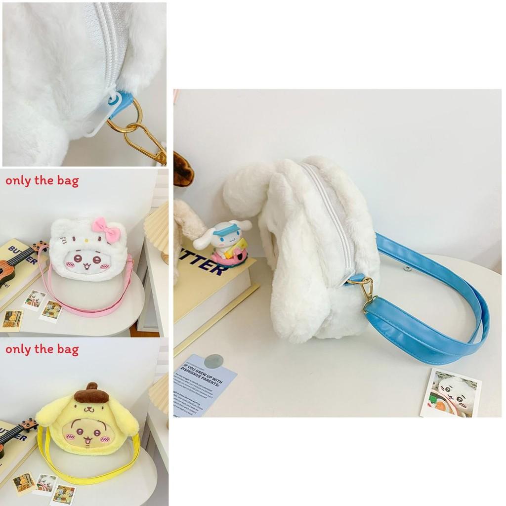 Plush Kids Crossbody Bag With Chiikawa Hello Kitty Usagi Design For Daily Use