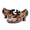 Johnature Dames Schoenen Zoete Print Pumps Vintage Landelijke Bloemige Kant Strik Dames Middelhoge Hak Schoenen