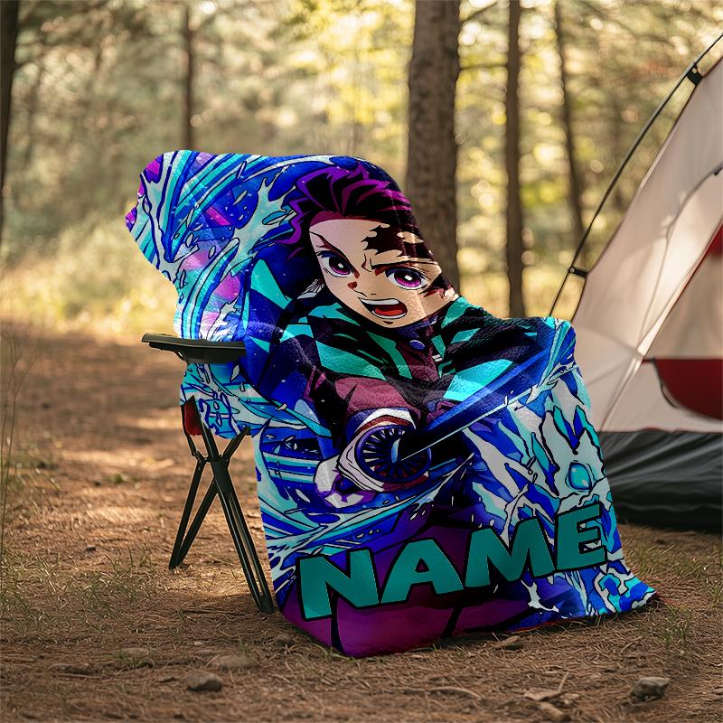 Personalized Custom Name Blanket - Demon Slayer Tanjiro Print Design,Blanket for Sofa,Bed,Travel,Camping - Soft and Warm, Great Gift