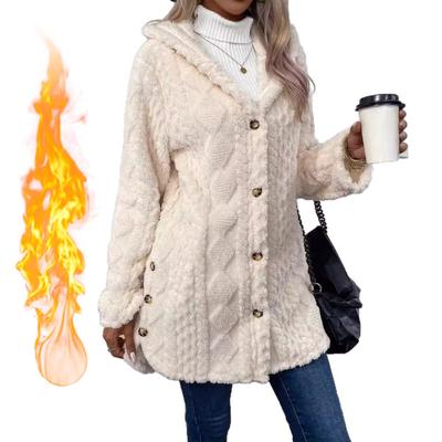 Cardigan con cappuccio a tinta unita autunnale e invernale con bottoni, giacca casual in pile a maniche lunghe