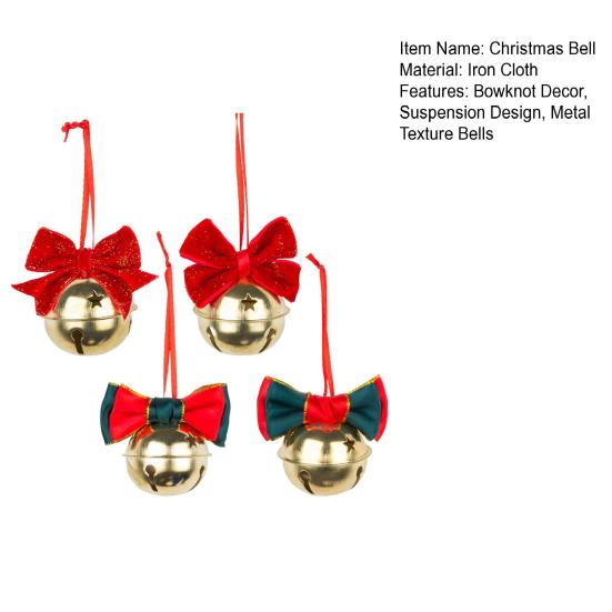 1/4Pcs Christmas Bell Decorations Red Velvet Bowknot Decor Bell with Star Hollow Design Festive Atmosphere Outdoor Decoration