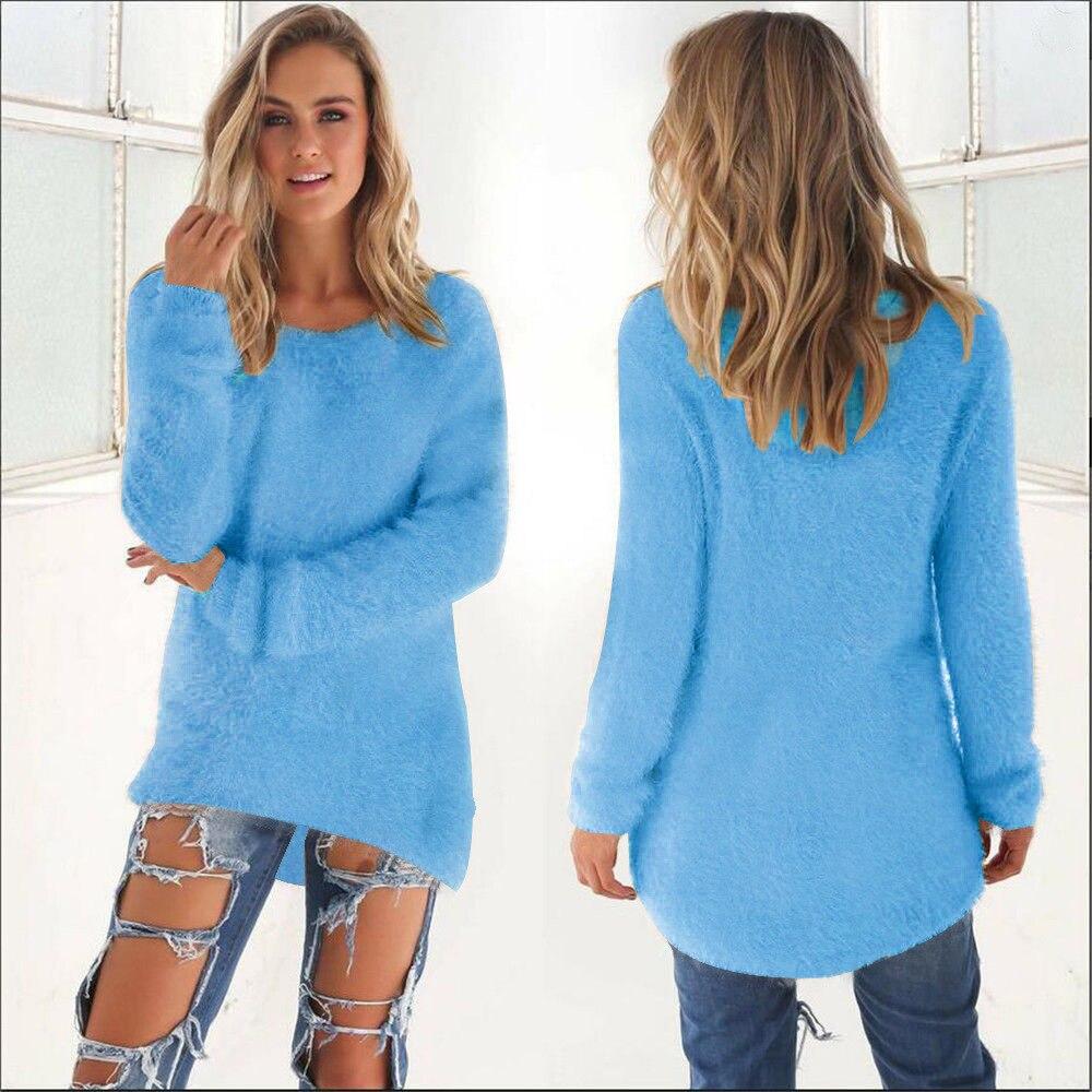 Autumn Spring Women's O-Neck Fluffy Thin Sweater Female Hedging Loose Pullover Casual Solid Sweaters