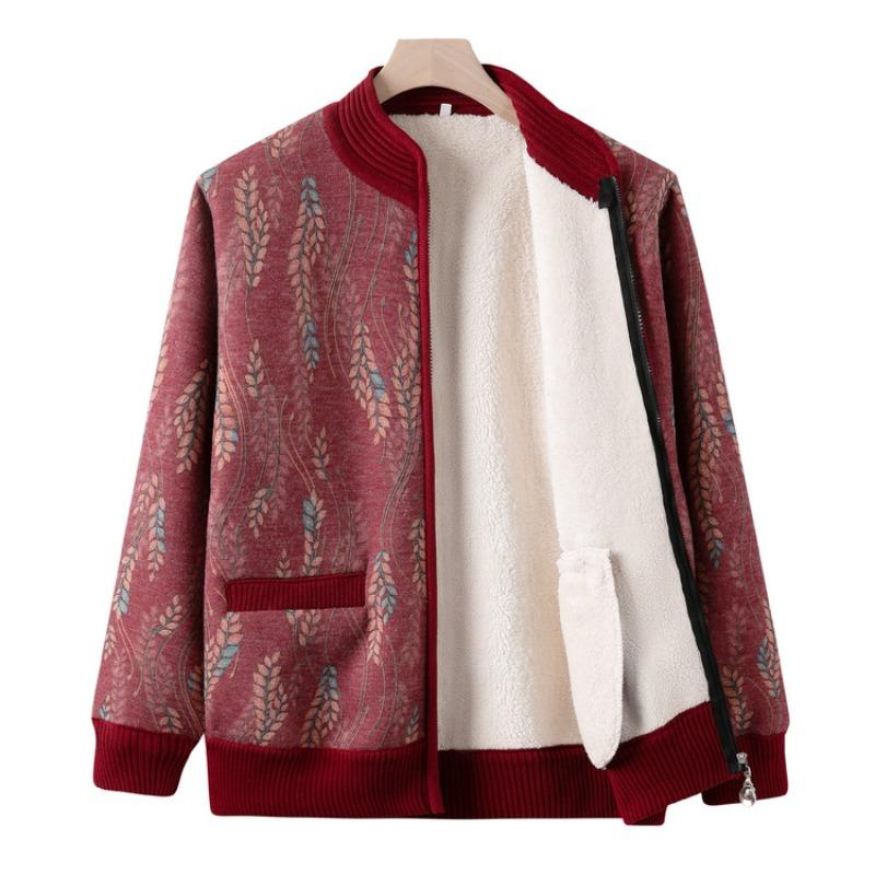 Mom's Autumn and Winter New Fleece Cardigan Medium Grandma Thickened Top Cardigan Knitted Sweater for the Elderly