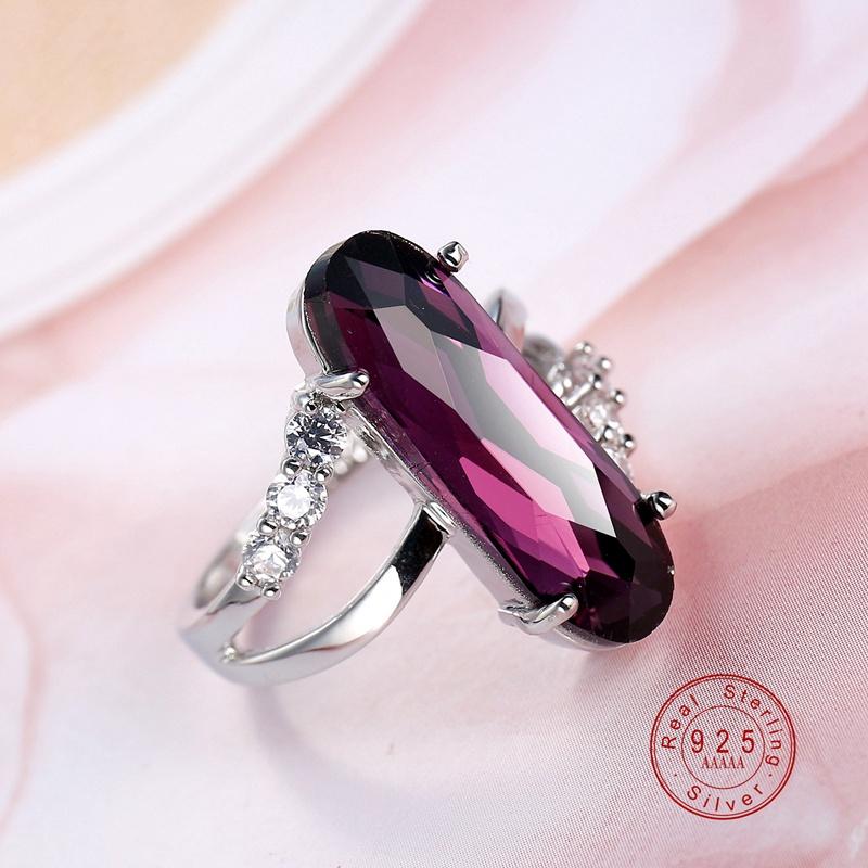 Classic Fashion Genuine  Sterling Silver Ring 2 CT Purple Zircon Crystal Wedding  Ring Engagement For Women 6