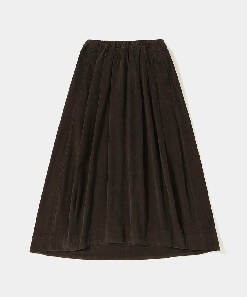COLUMBIA UNIVERSITY Trajan Label All-Round Corduroy Pleats Long Skirts_Brown