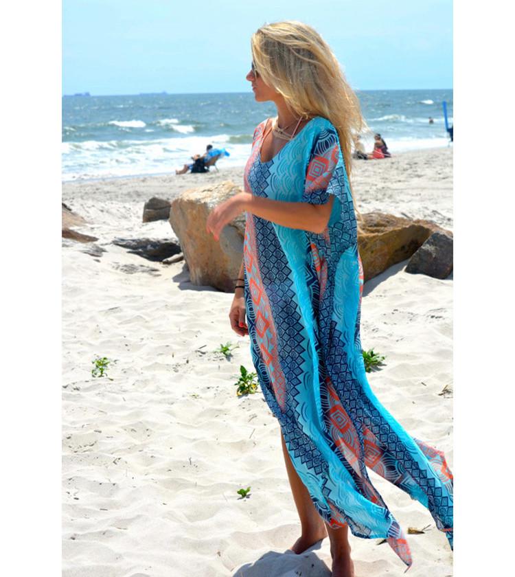 Chiffon Blau Rosa Vertikal Gestreift Langes Strandkleid Morgenmantel für Feiertage