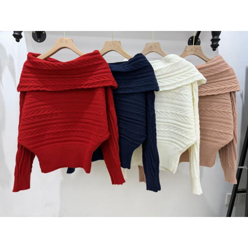 New Year's Korean Casual One-shoulder Sweater Women's Autumn and Winter New High-end Unique Sweater Top