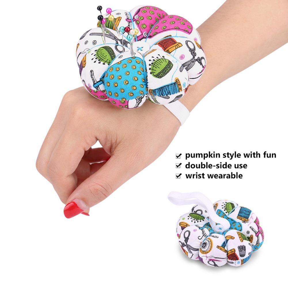 Needlework Wearable Pin Cushion Pumpkin Elastic Wrist Strap Sewing Needle Pad Needle Holder Hand Sewing