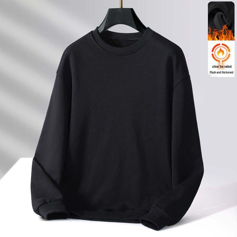 Men's Versatile Round Neck Hoodie with Plus Velvet - Trendy, Loose-Fit Pullover for Autumn/Winter