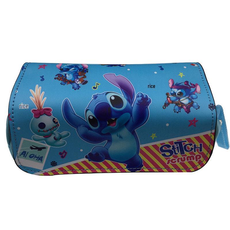 Blue Double-Zipper Lilo & Stitch Large Pencil Case