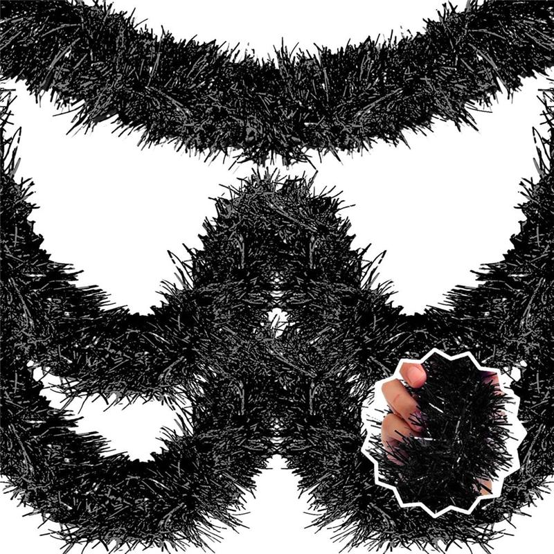 

50 Feet Black Christmas Tinsel Garland, Foil Twist Banner Wall Hanging Tinsel Streamers Backdrop For Parade Floats чорний