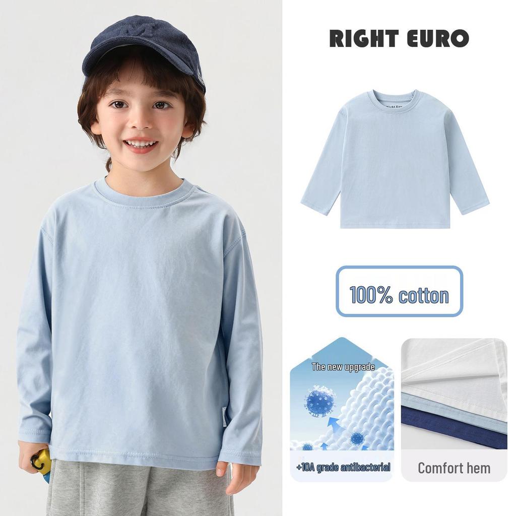 Europäisches Jungen Langarm T-Shirt aus reiner Baumwolle - Frühling/Herbst 2026 Trendiges Basisshirt für ältere Kinder.