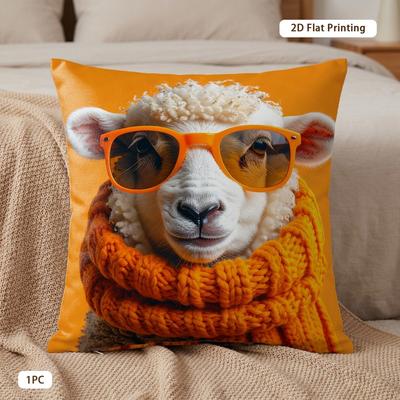 Cool Stylish Sheep Throw Pillow Cover Cute Sheep With Sunglasses And Knit Scarf Print Cushion Case For Funky Home Decor Couch