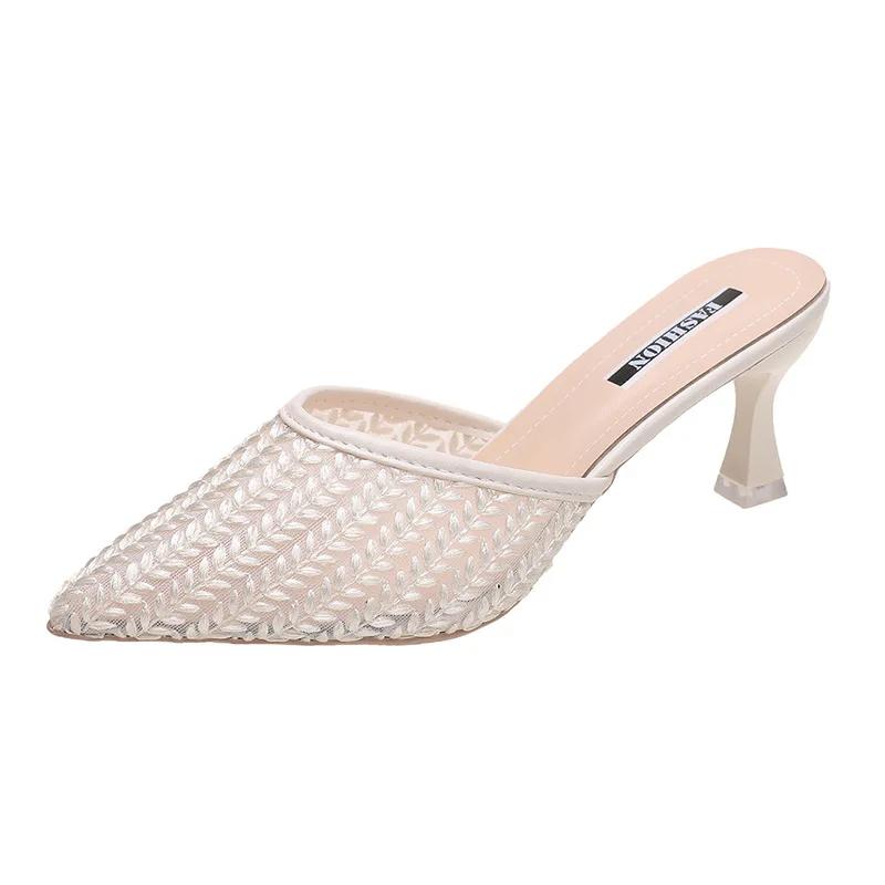 Minimalist Fashion Slippers 2024 Summer New Women's Slim Heel One Line Ladies Fashion High Heel Slippers Women Shoes