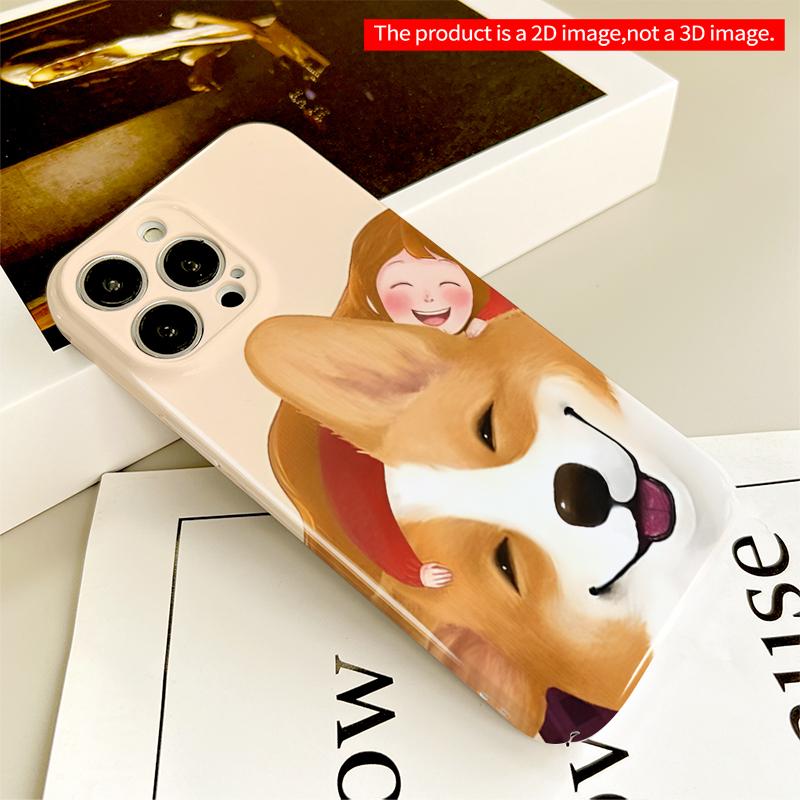2DFlat Corgi and Girl Hugging Phone Case All Inclusive Film Hard iPhone Case, Compatible with iPhone 18 Pro Max 17 16 15 14 13 12 11