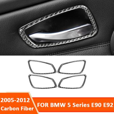 Carbon Fiber Car Door Inner Handle Panel Trim Frame Decoration Sticker For BMW 3 Series E90 E92 2005-2012 Interior Accessories