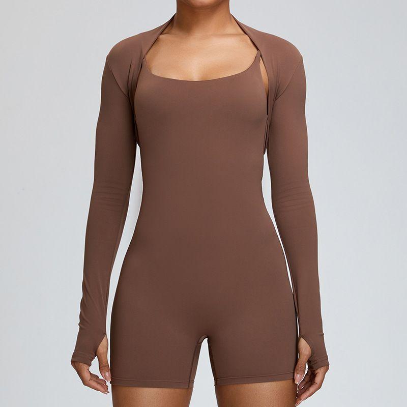 

Lu Nude Feel Butter Sling Sports Jumpsuit Pilates Training Yoga Jumpsuit Suit with Chest Pad for Women Dark Curry Shawl M