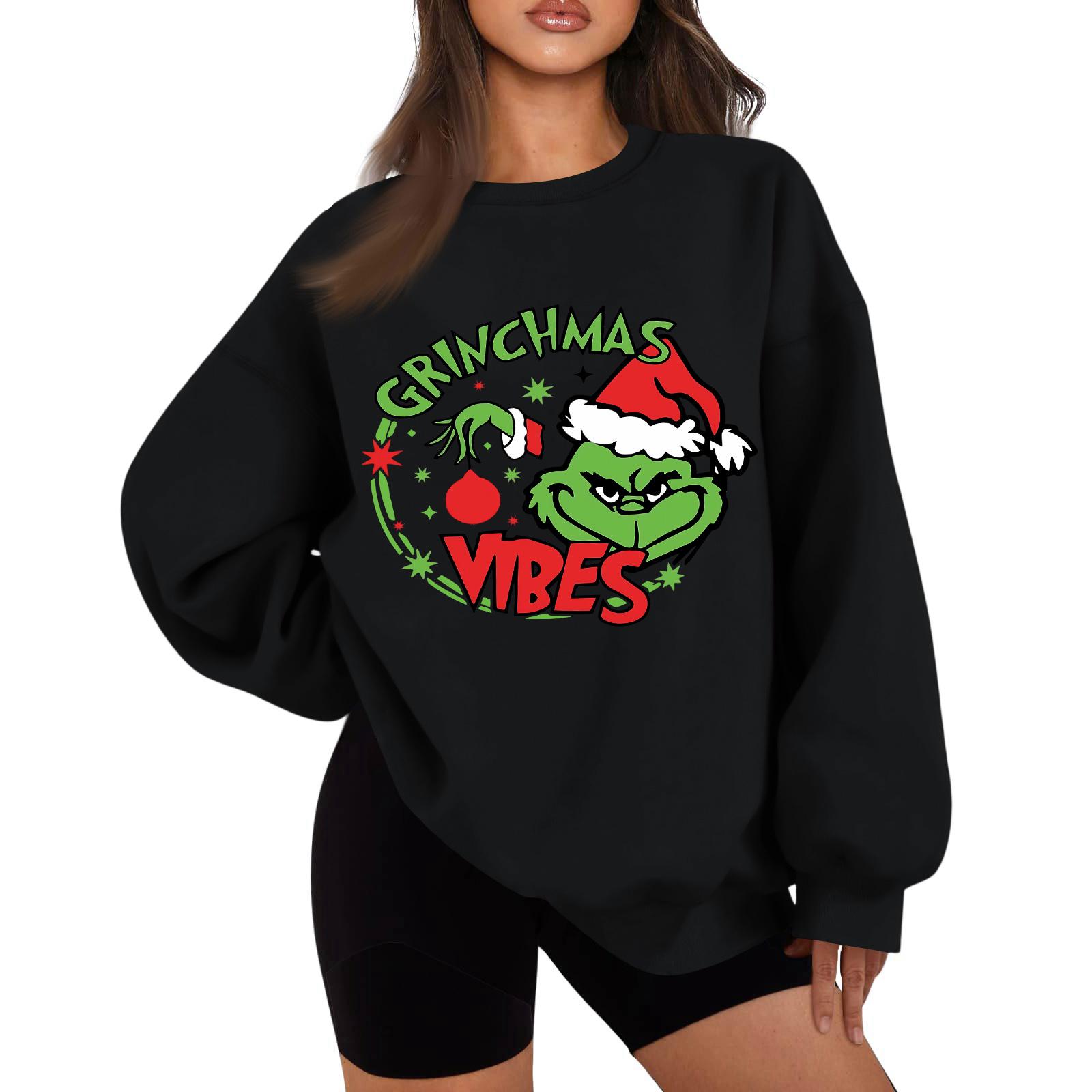 

Women s Casual Fashion Long Sleeve Christmas Printed Round Neck Sweatshirt Top L чорний