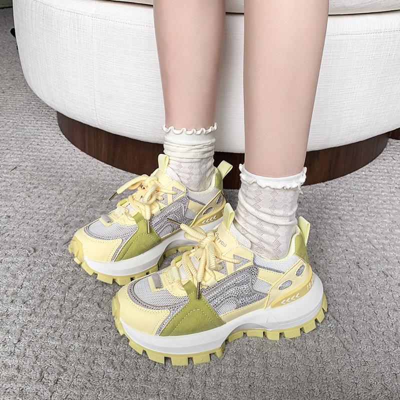 Fashion Sweet Candy Color Breathable Mesh Sneakers Women 2025 Autumn Chunky Platform Wedge Heel Casual Shoes Soft Thick Bottom Shoes
