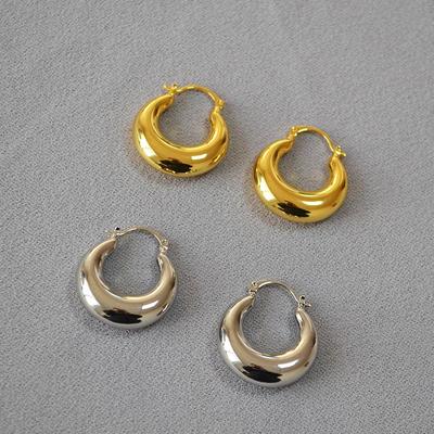 European & American Trendy Glossy Gold-Plated Brass Crescent Earrings