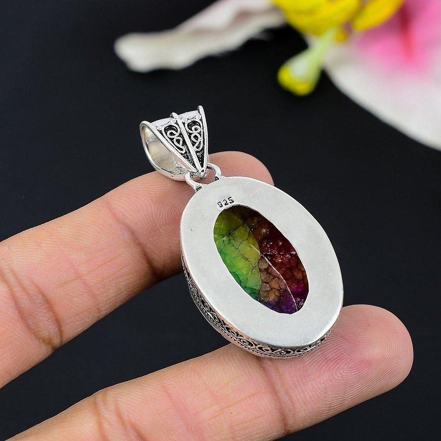 Rainbow Solar Quartz Gemstone 925 Sterling Silver Jewelry Pendant 2.13" KG-91
