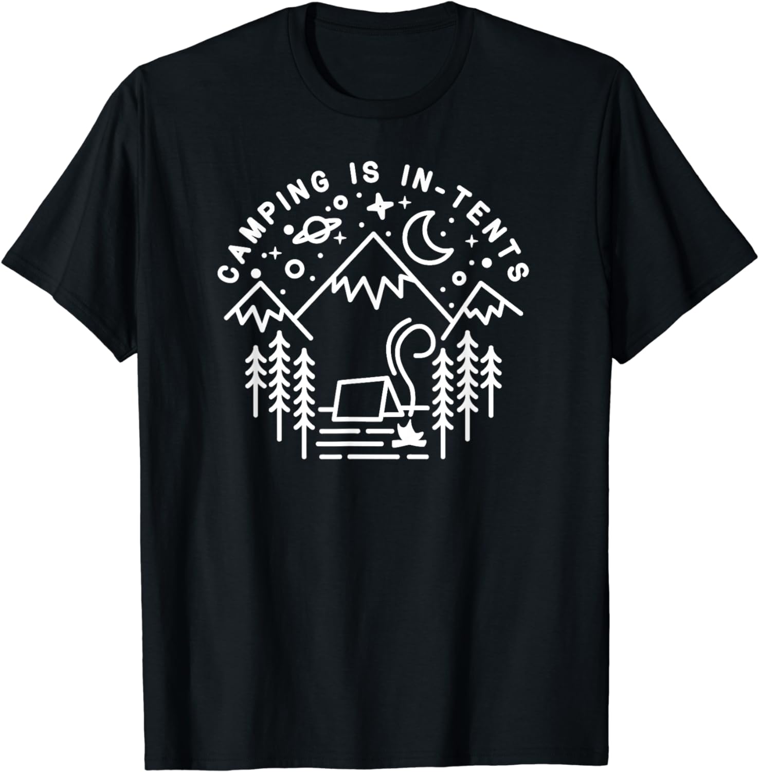 Camping Is inTents Line Art Funny Outdoors Hiking Gift TShirt Tent  Graphic T Shirts  Women Clothing Tops  Ropa De Mujer S