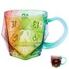 350 ML/11,8 Unzen Bunte Würfelbecher Polyeder-Würfel Kaffeetasse Kreativer Spielbecher mit Henkel Glasbecher für Spielhalle Büro Zuhause