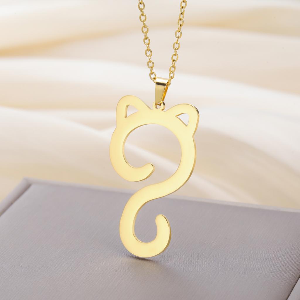 Cat Tail Pendant Necklace Stainless Steel Simple and Cute Cat Charm Women's Necklace Elegant Party Gift Jewelry