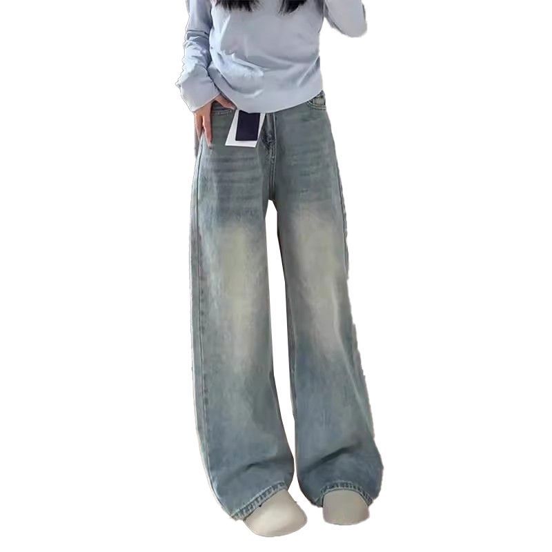 Light-colored Wide-leg Jeans Women's High-waisted Autumn New Large-size Fat Mm Loose and Thin Pear-shaped Body Straight Pants