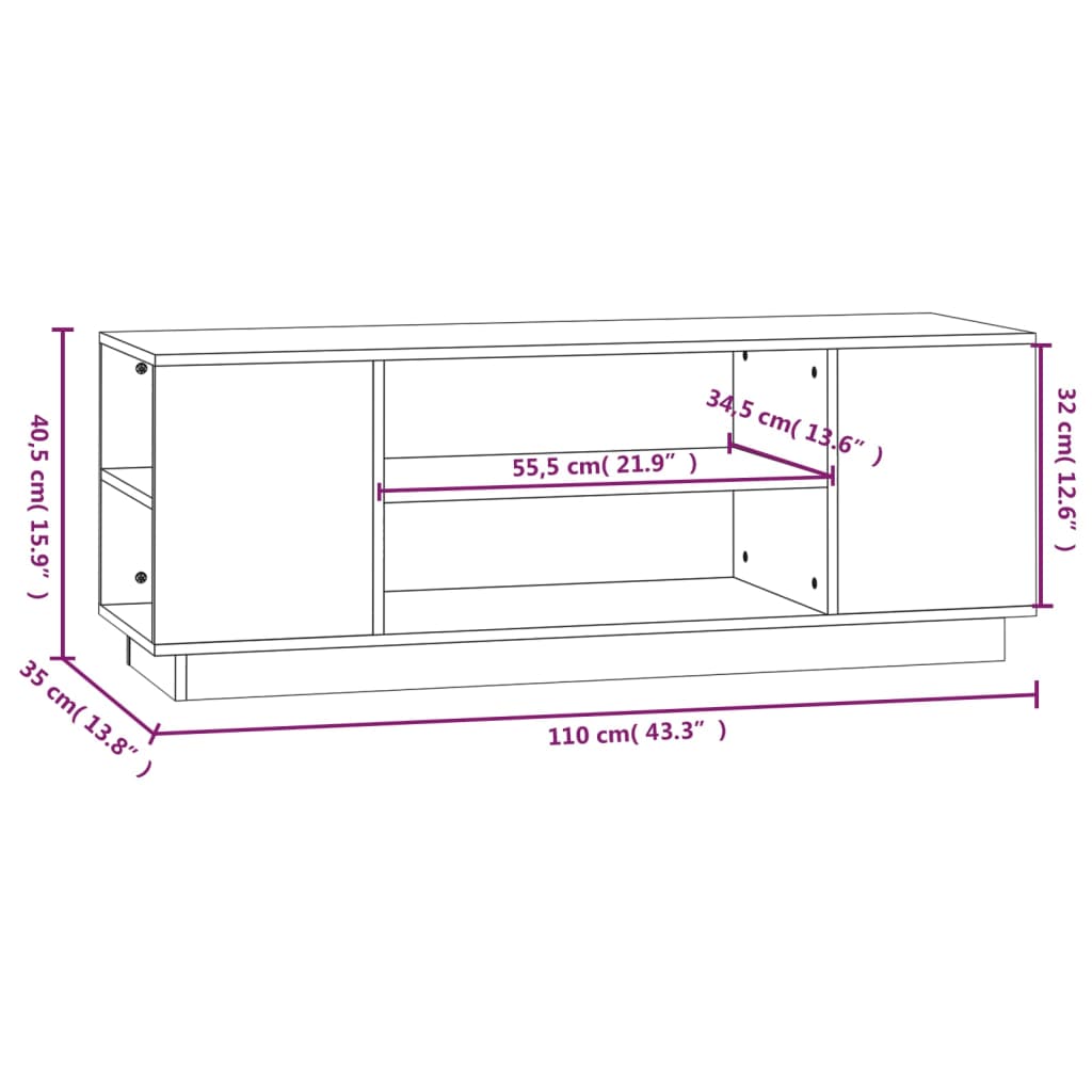 TV Cabinet Honey Brown 110 x 35 x 40.5 cm Solid Pine Wood
