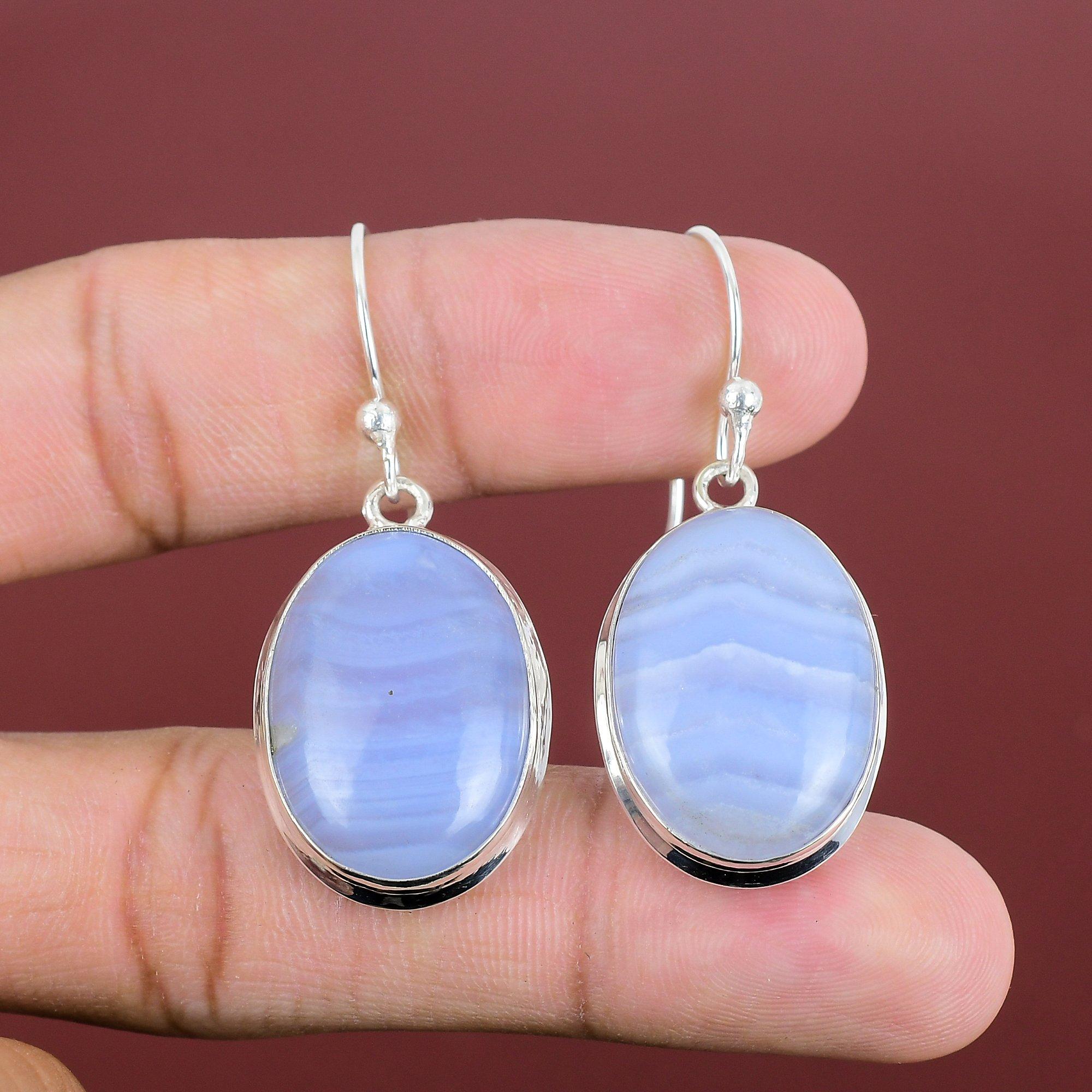 Blue Lace Agate Earrings Gemstone Dainty Jewelry 925 Sterling Silver Earrings Handmade Earring Amazing Jewelry Drop Earring Gifts For Mother