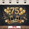 75th Birthday Party Backdrop Gold Black Polyester Banner 230.0 X 179.83 Cm Photo Booth Decoration