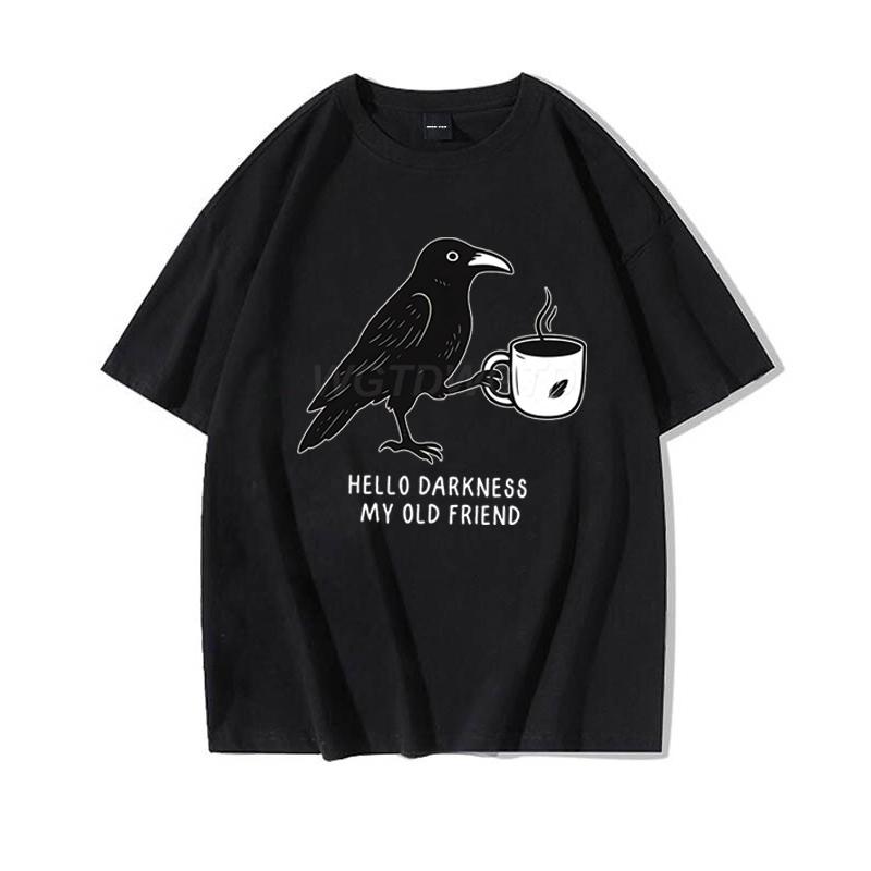Raven Crow Coffee Shirt for Women Unisex Funny Gift for Coffee Lover Cotton Tshirt Womens Unisexs Oversized Comfort Colors Tee Top