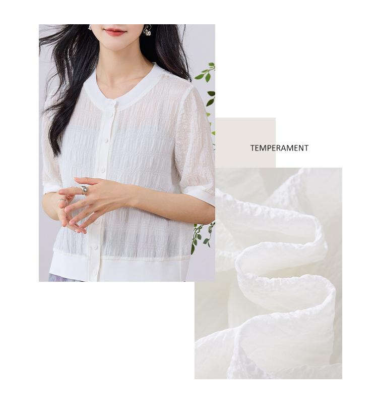 3D Relief Mulberry Silk Short-Sleeved Top
