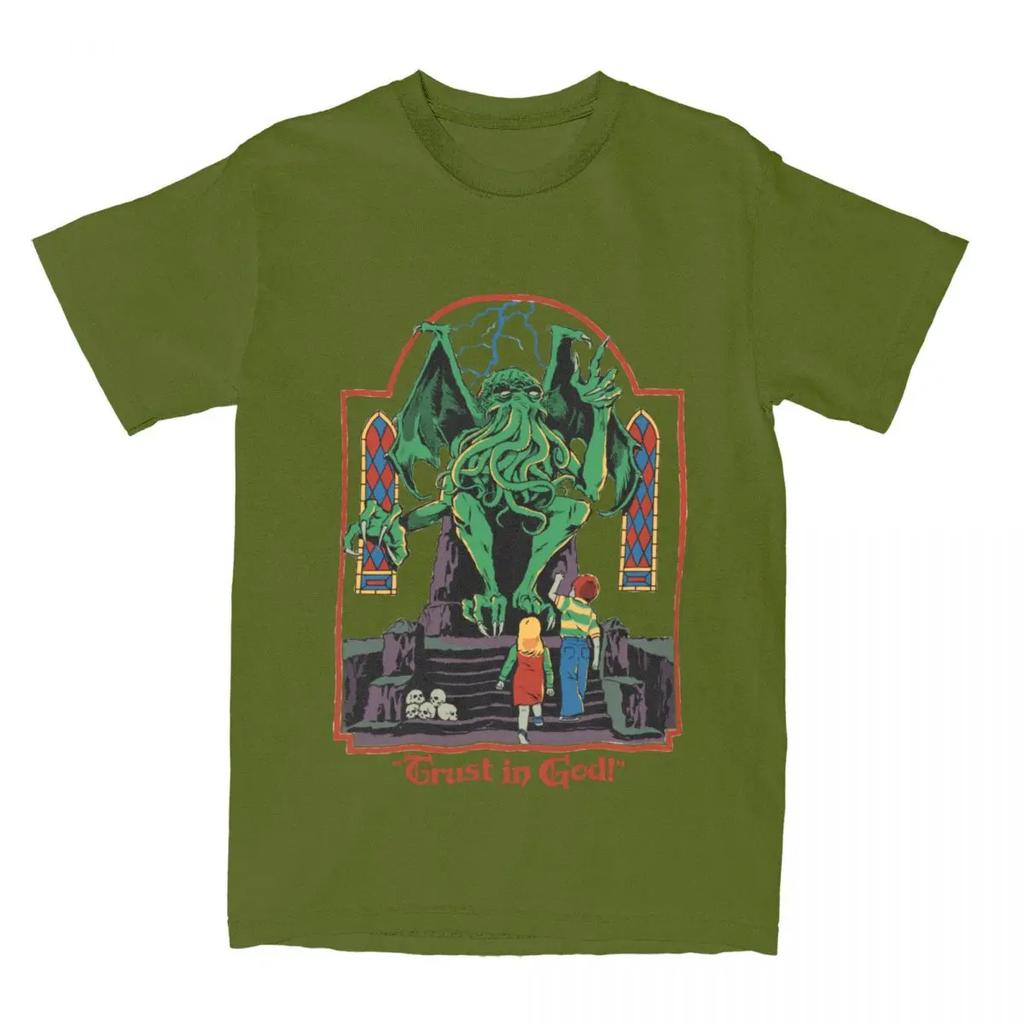 Trust In God T-Shirts für Herren, originelles T-Shirt, Halloween, Retro, Cthulhu, Lovecraft, okkultes T-Shirt, kurzärmelige Kleidung