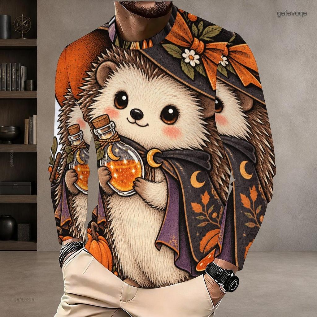 Men Plus Size Crew Neck Long Sleeve Shirt Black Gothic Skull Snake Graphic Casual Street Style Top