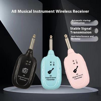 A8 Guitar Wireless System Transmitter Receiver Built- In Rechargeable Wireless Guitar Transmitter