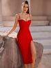 Elegant Thai Strappy Rhinestone Slit Bandage Evening Gown