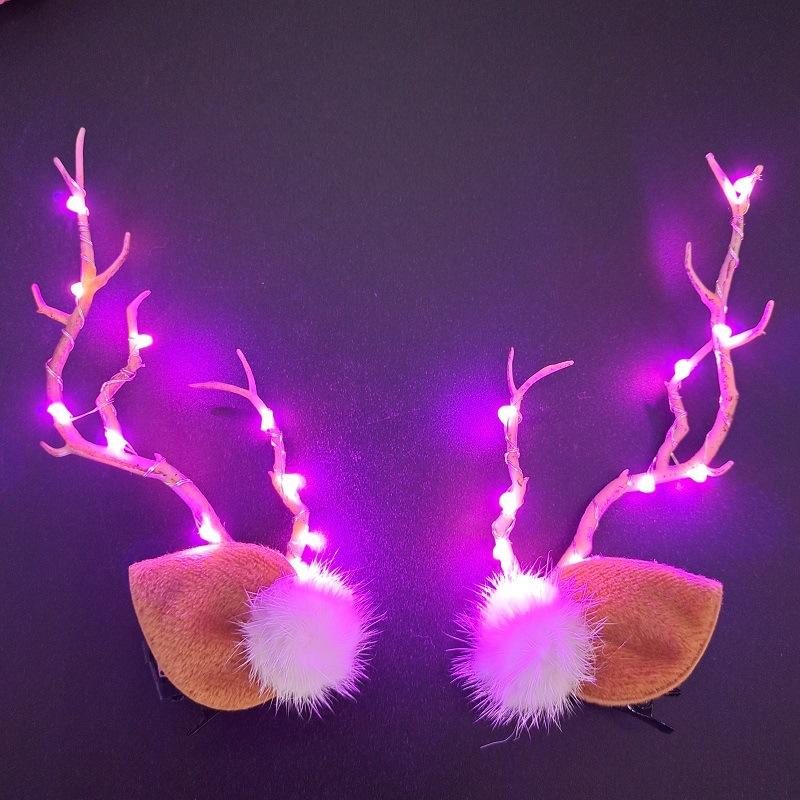 Antler Hair Clip Colorful Light Antler Ears Christmas Hairpin Party Decoration Headband Girls Women Halloween Hair Accessories