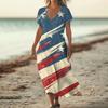 Women’s Short Sleeve V Neck Maxi Dress with Star Print Loose Fit Casual Summer Long Dress for Daily Wear