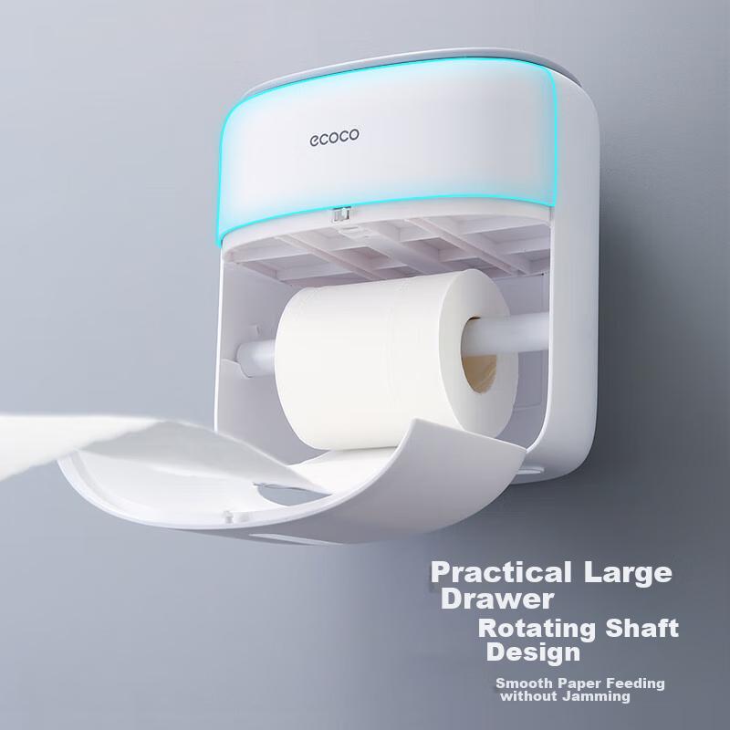 Ecocoyikeke Bathroom Tissue Box, Double-Layer Toilet Storage Rack, Wall-Mounted Without Drilling, Large Capacity Roll Paper Holder E2321 Gray