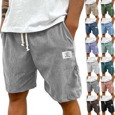 Men Casual Corduroy Shorts Loose Fit Drawstring Waist Breathable Lightweight Summer Shorts with Pockets for Everyday Wear