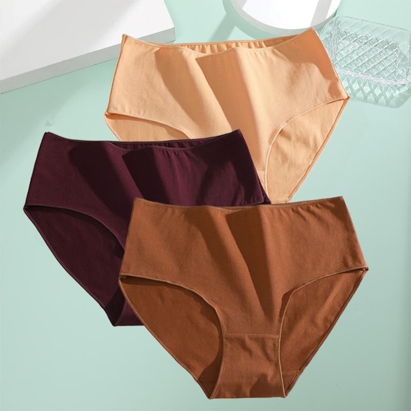 FINETOO 3Pcs Cotton Panties Women High Waist Briefs Seamless Underwear Breathable Underpants Solid Color Panty S-2XL Intimates