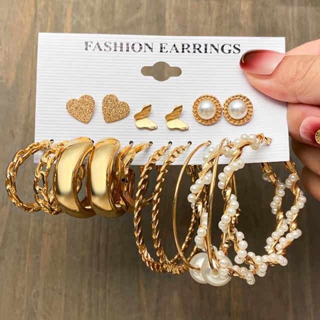 Fashion Pearl Hoop Earrings Set For Women Trendy Gold Butterfly Big Hoop Earrings Brincos Jewelry Gift