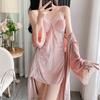 Golden Velvet Suspender Skirt Long Sleeve Robe Pajamas Two-piece Set Women's Black Star Flash Fashion Sexy Lace Homewear