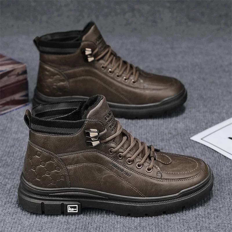 

Мужская повседневная обувь Рабочая обувь Мужские зимние ботинки Бархатные и Утепленные Теплые Плюшевые Противоскользящие Красивые и Модные Снежные ботинки 44 коричневый