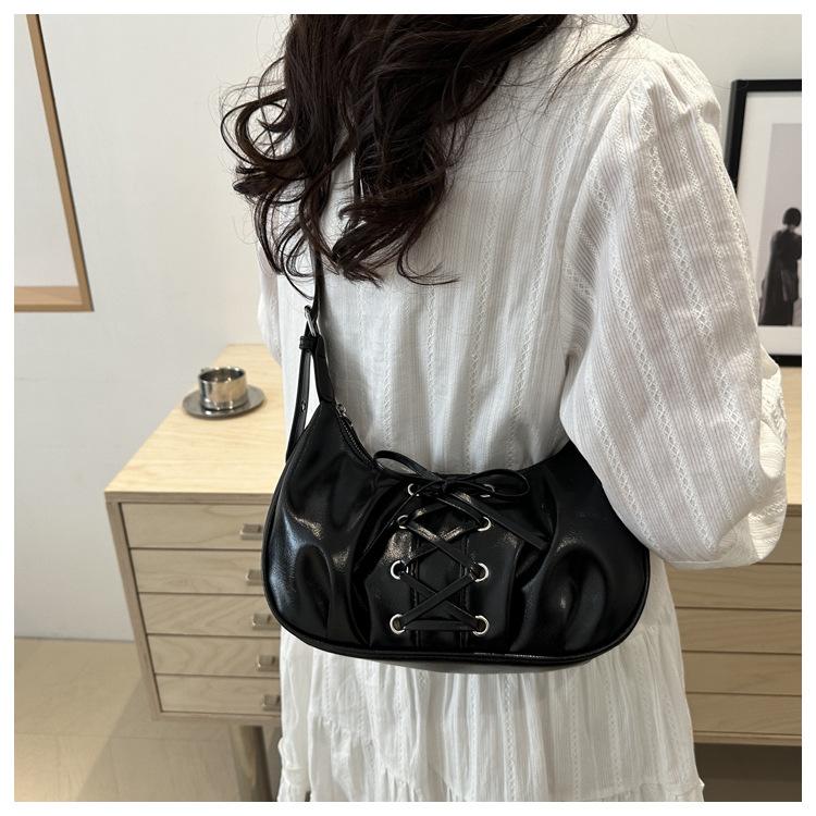 Women's Faux Leather Drawstring Bow Knot Purse Trendy Clutch Shoulder Crossbody Bag