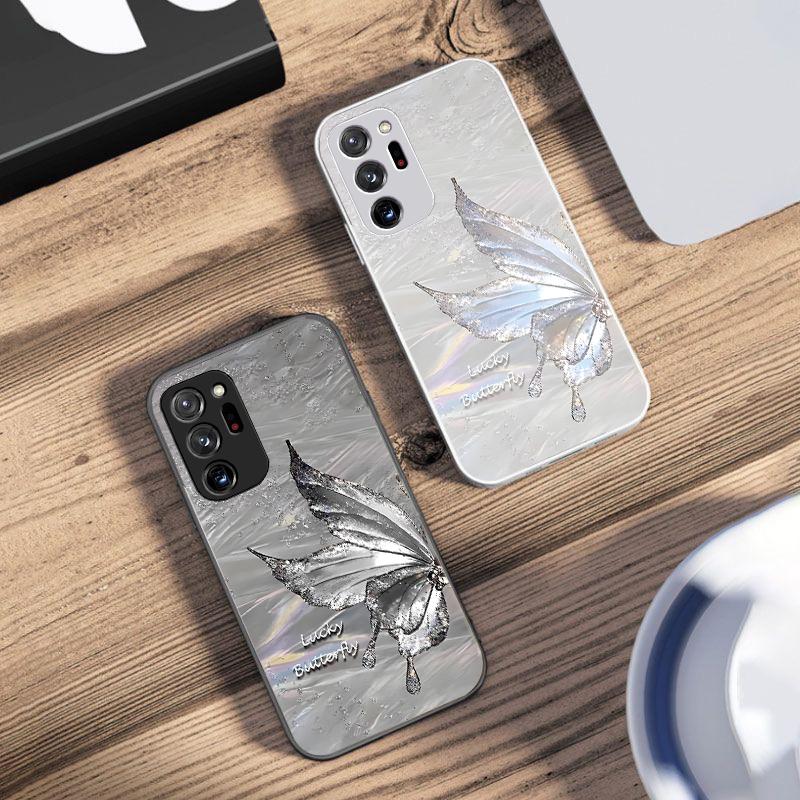 Flowing Butterfly For Samsung Galaxy Note 8 9 10 PRO 20 Ultra A01 02 03 Core 04E 4G 12 13 5G Tempering Glass Phone Case